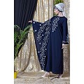 Embroidered abaya with Butterfly sleeves-Navy Blue